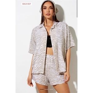 Motel Rocks Narsi Shirt + Lalisa Short Set in Tonal Zebra XS NWOT